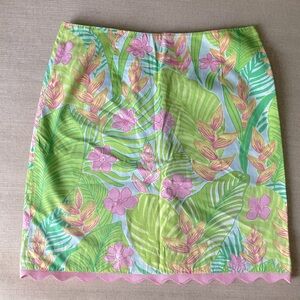 Lilly Pulitzer Botanical Garden Green Pink Trim Coastal Pencil Skirt Size 4